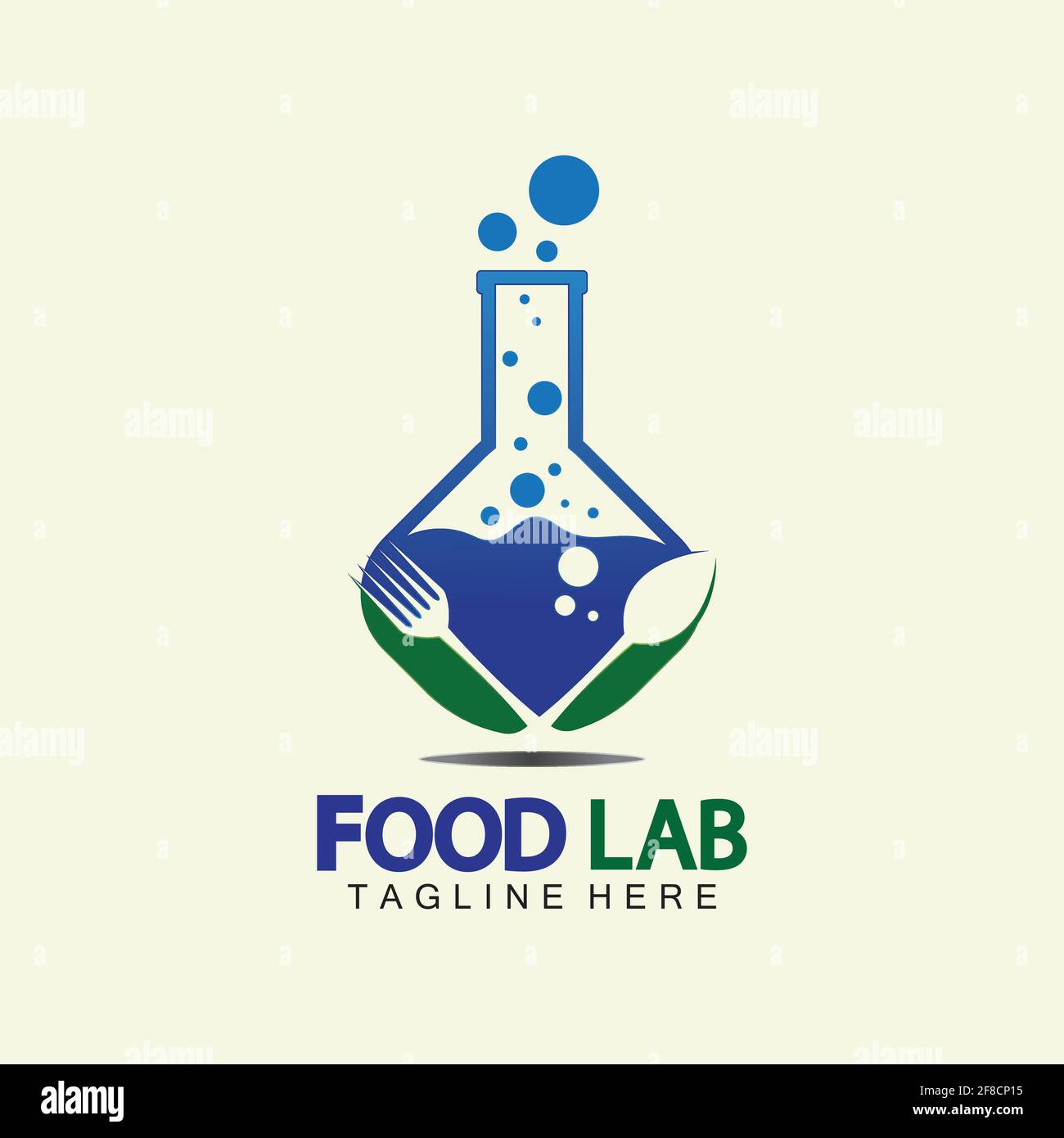 Modèle de conception d'illustration de l'icône vectorielle du logo Food Lab. Logo Lab. Tube à essai de laboratoire avec cuillère et fourchette. Illustration de Vecteur