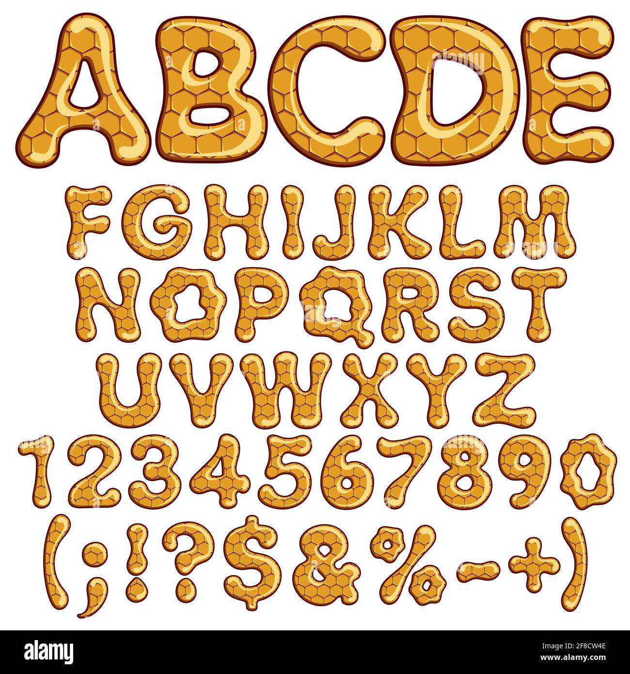 Alphabet latin et chiffres faits de miel. Objets vectoriels isolés sur blanc. Illustration de Vecteur
