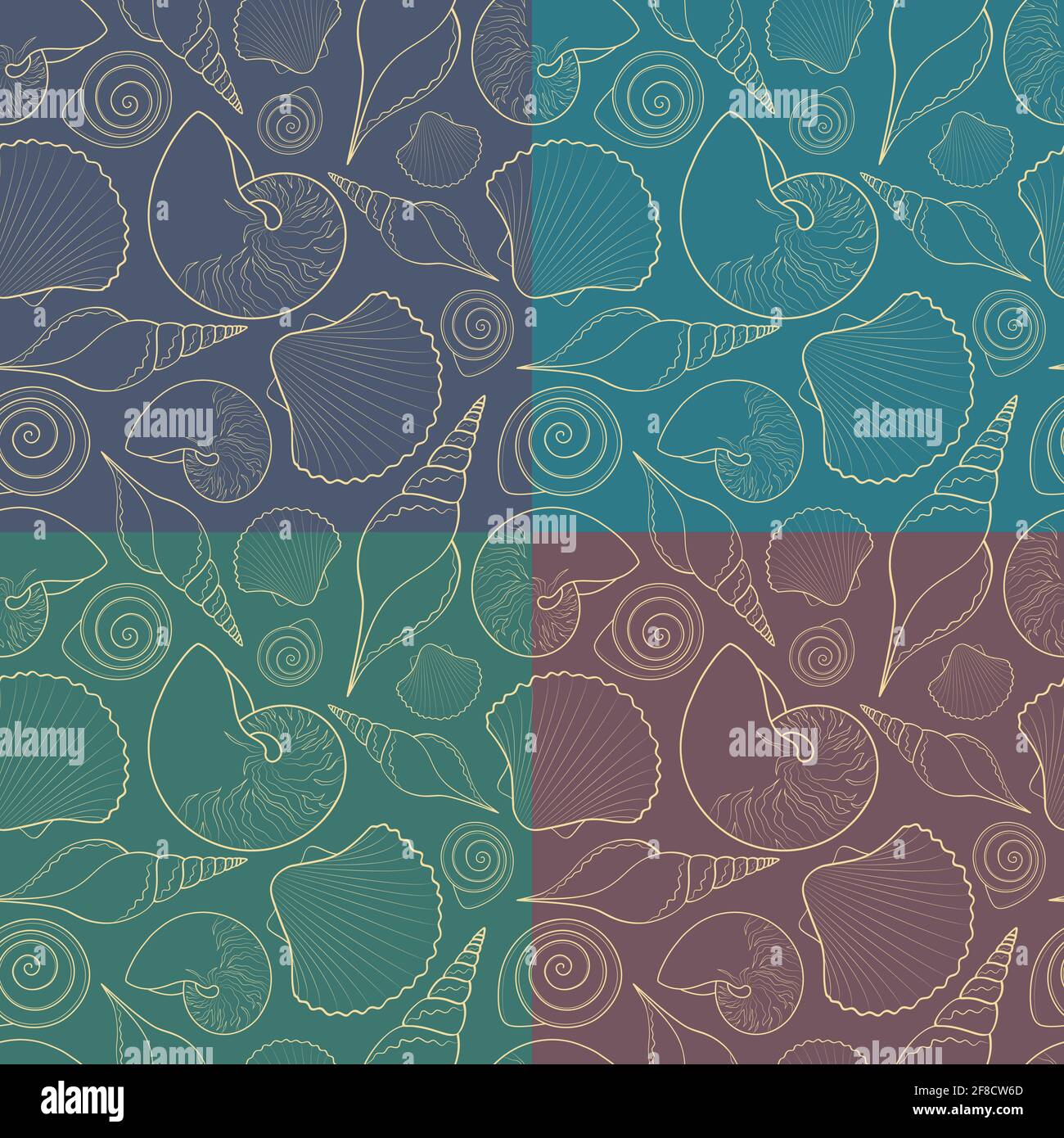 Ensemble de motifs vectoriels sans couture avec coques. Illustration de Vecteur