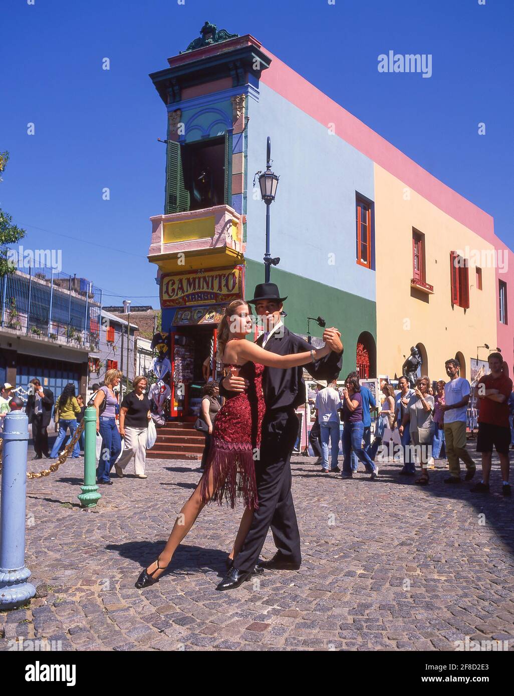 Danseurs de tango de rue, la rue Caminito, la Boca, Buenos Aires, Argentine Banque D'Images