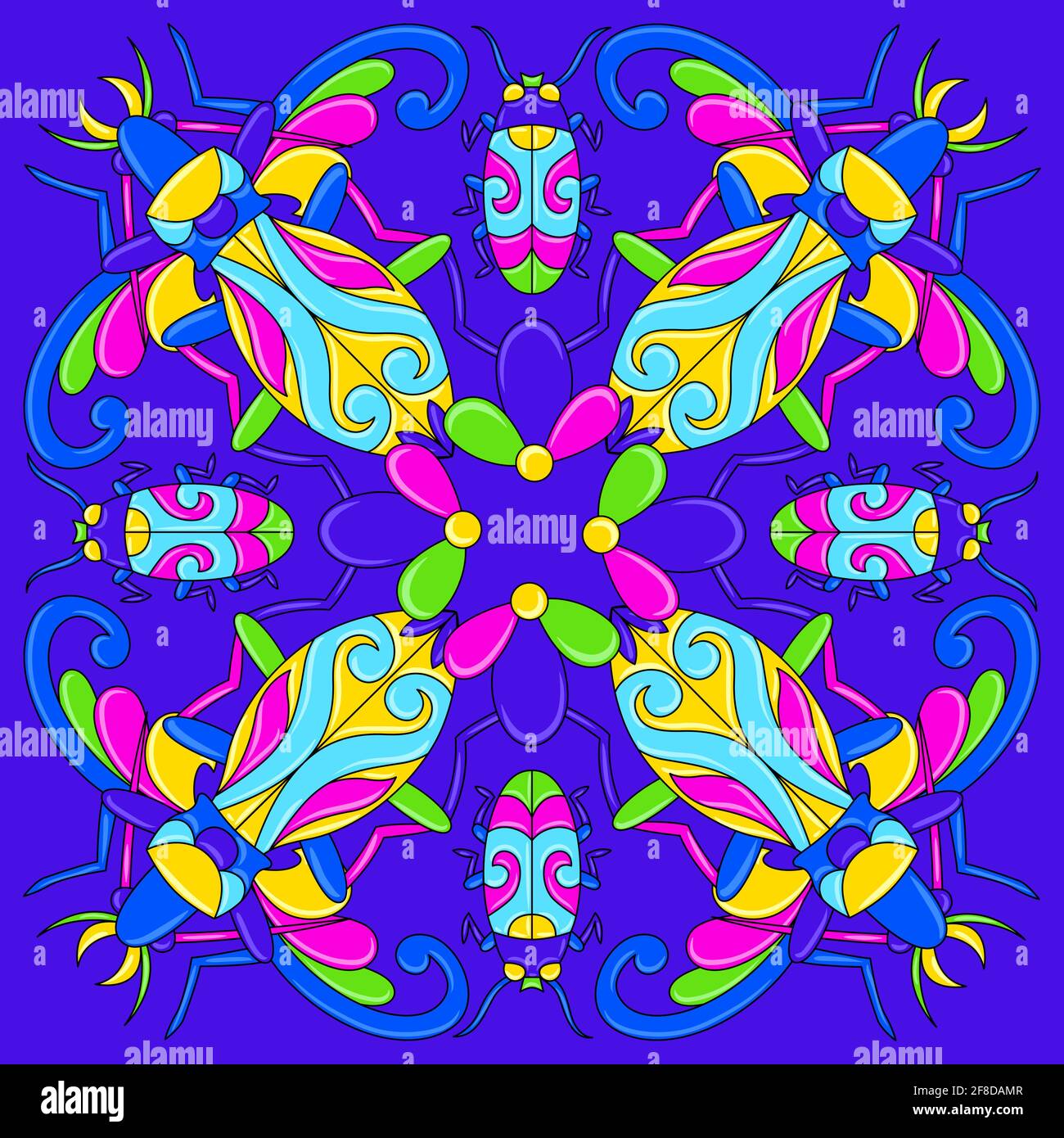 Mosaïque mexicaine talavera avec insectes et insectes stylisés. Objets décoratifs traditionnels. Illustration de Vecteur