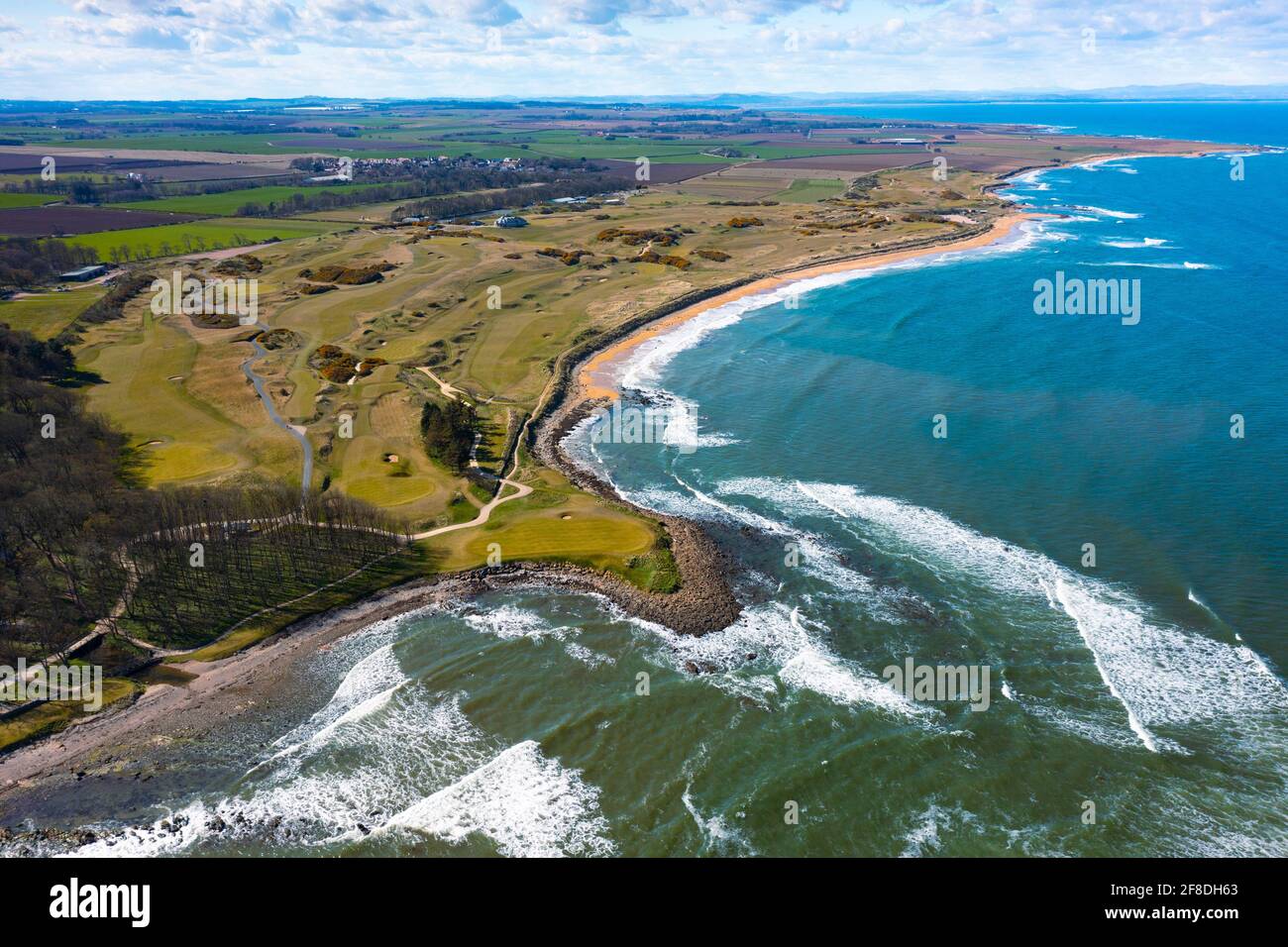 Vue aérienne depuis drone de Kingsbarns Golf Links, Fife, Écosse, Royaume-Uni Banque D'Images