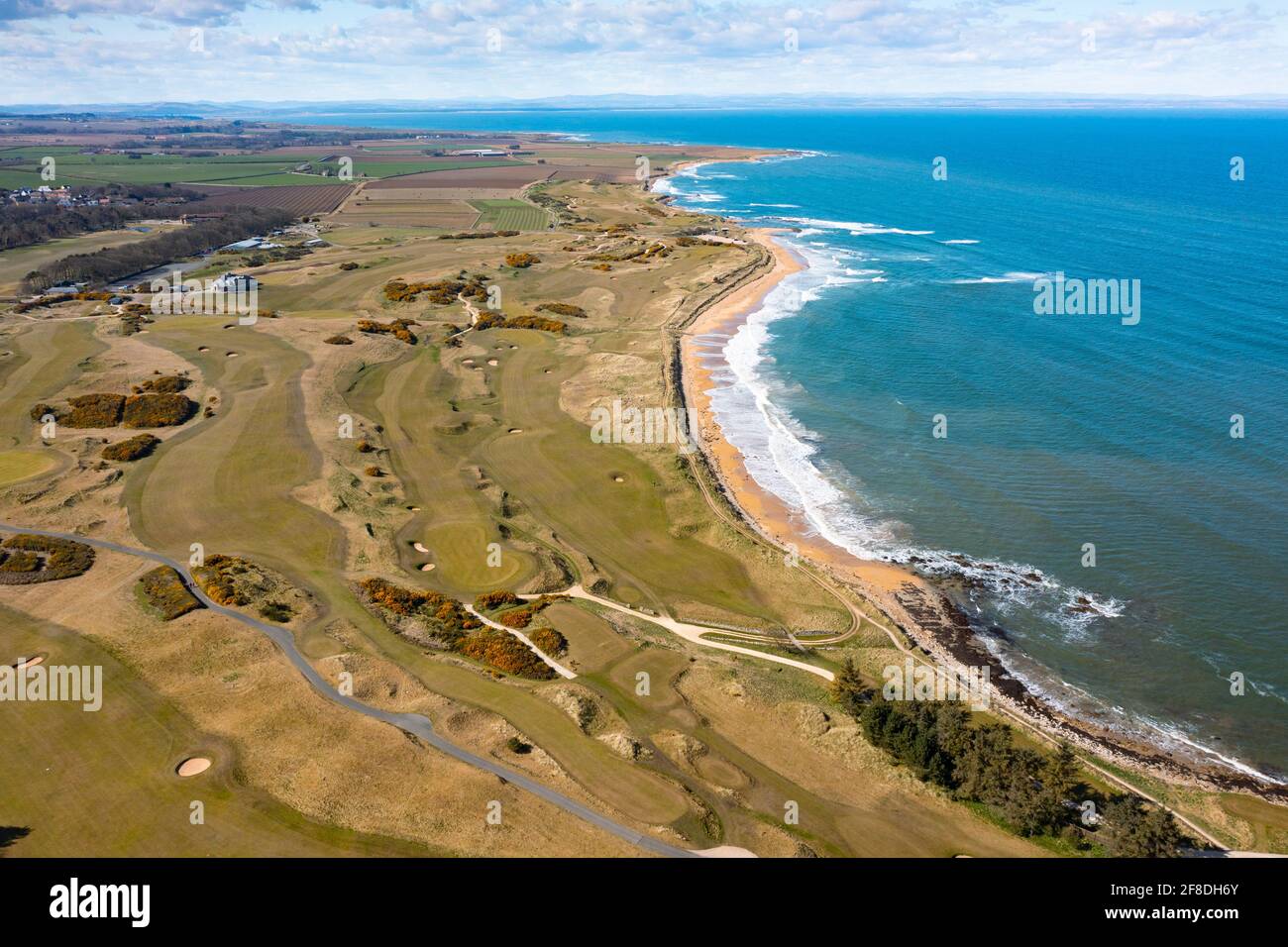 Vue aérienne depuis drone de Kingsbarns Golf Links, Fife, Écosse, Royaume-Uni Banque D'Images