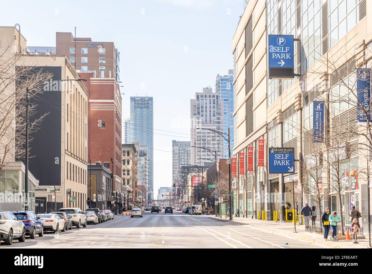 Chicago, Illinois - 13 mars 2021 : image panoramique du centre-ville de Chicago pendant la pandémie COVID-19. Banque D'Images