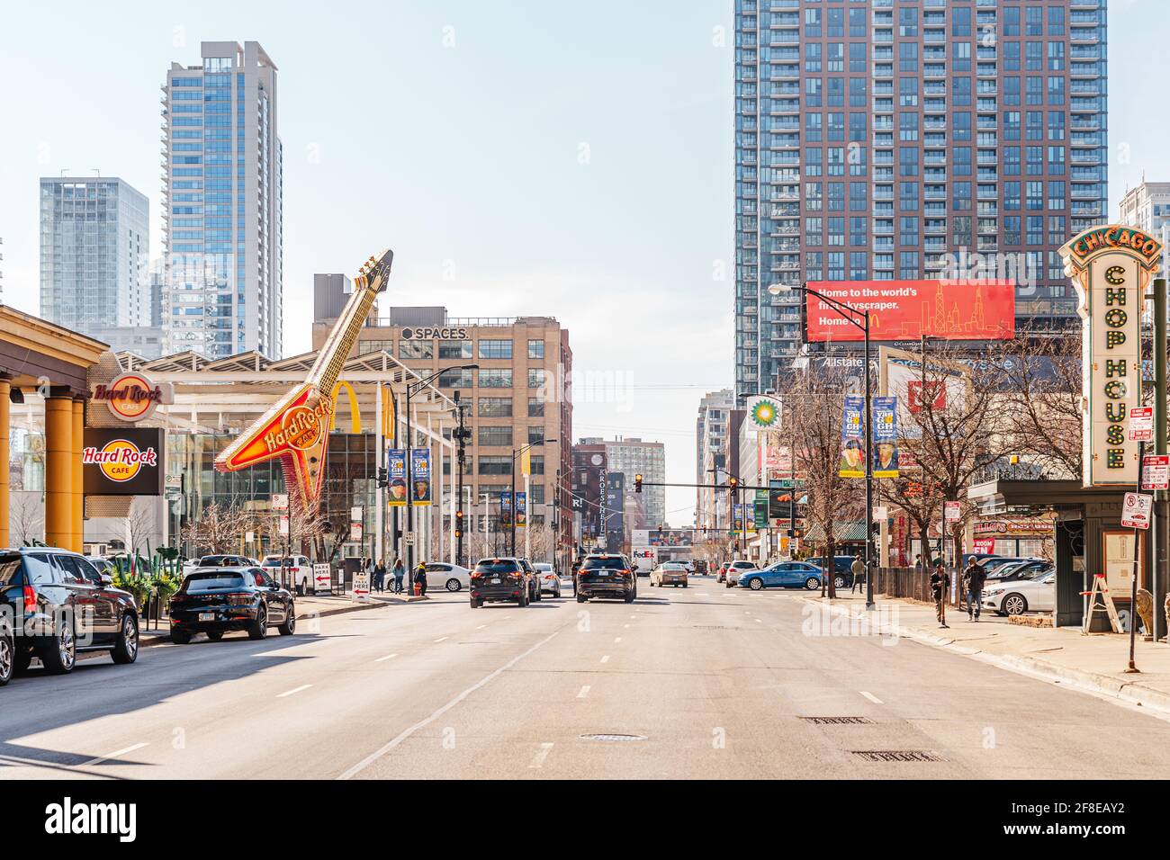 Chicago, Illinois - 13 mars 2021 : image panoramique du centre-ville de Chicago pendant la pandémie COVID-19. Banque D'Images