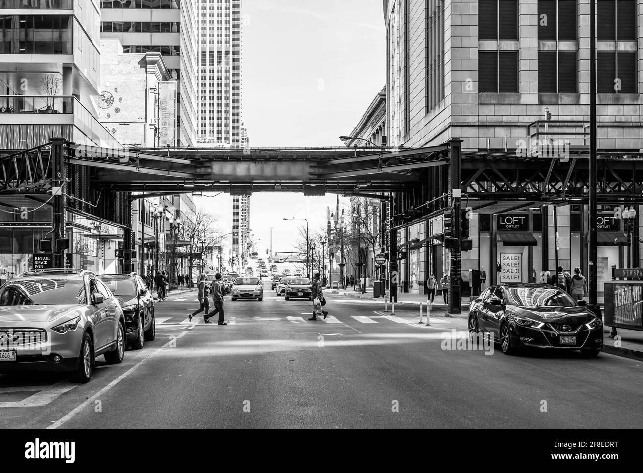 Chicago, Illinois - 13 mars 2021 : rues animées de Chicago pendant la pandémie COVID-19. Banque D'Images