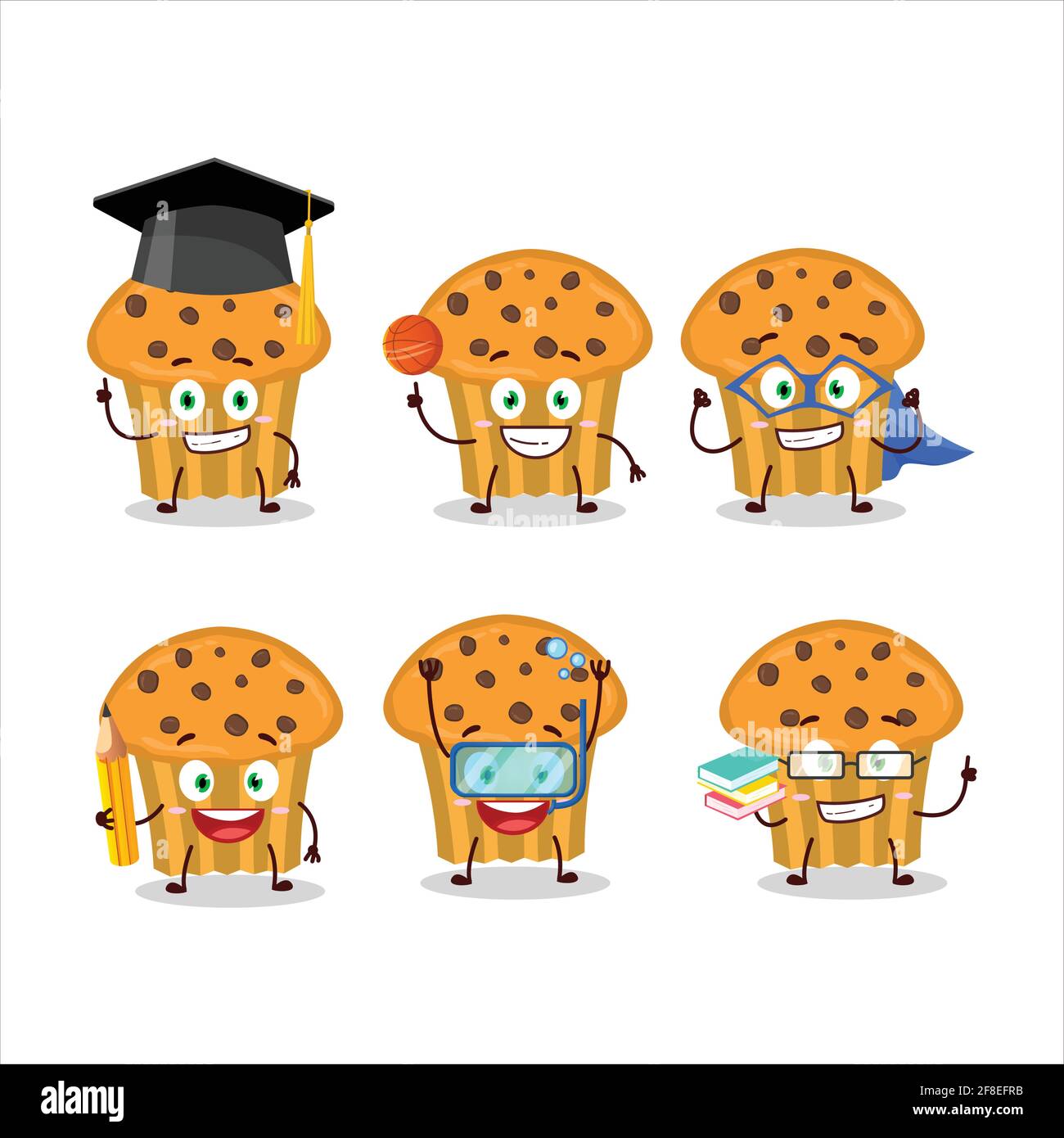 Élève de l'école de Choco Chips muffin personnage de dessin animé avec diverses expressions. Illustration vectorielle Illustration de Vecteur