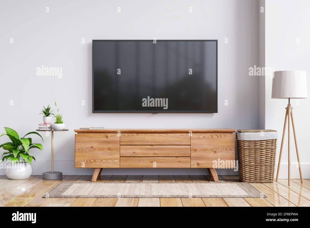 Télévision sur le meuble dans le salon moderne sur blanc arrière-plan de  paroi,rendu 3d Photo Stock - Alamy