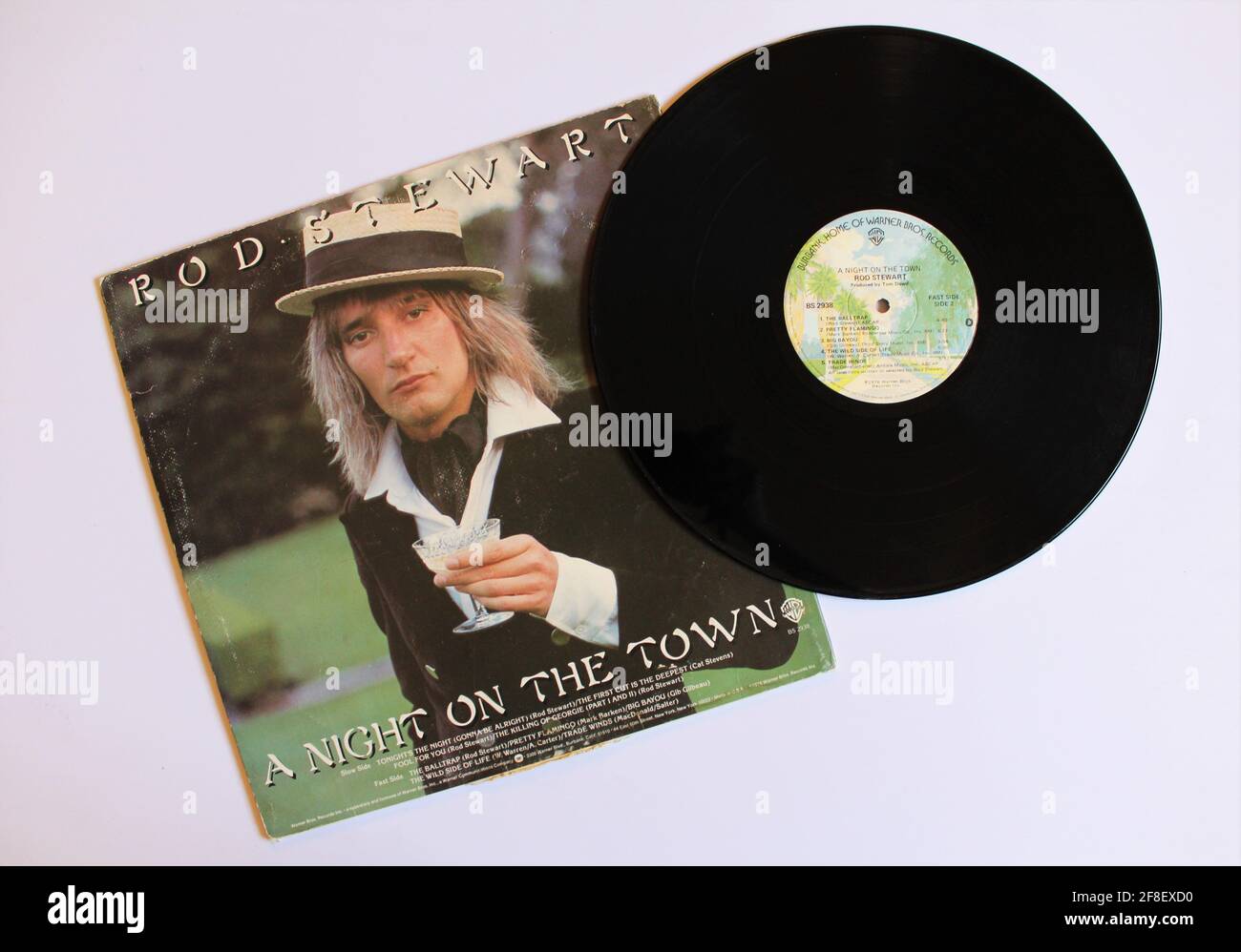 Rock et pop, Rod Stewart album de musique sur vinyle disque LP. Intitulé: Une nuit sur la ville Banque D'Images