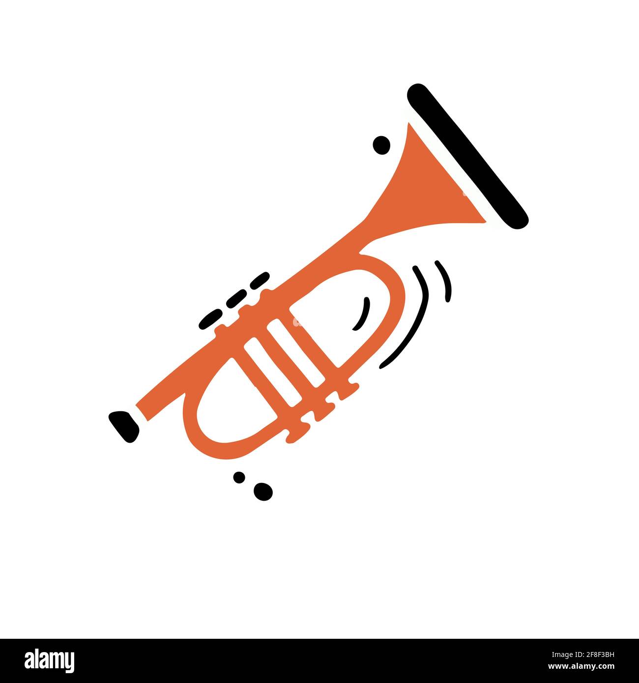 Illustration vectorielle simple de l'instrument de vent classique appelé trompette main style minimaliste et plat, coloris noir et orange symbole de la création et de la lecture de musique créative Illustration de Vecteur