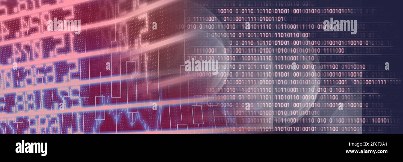 Données financières et code informatique sur fond de gradient, finance et concept de programmation Banque D'Images