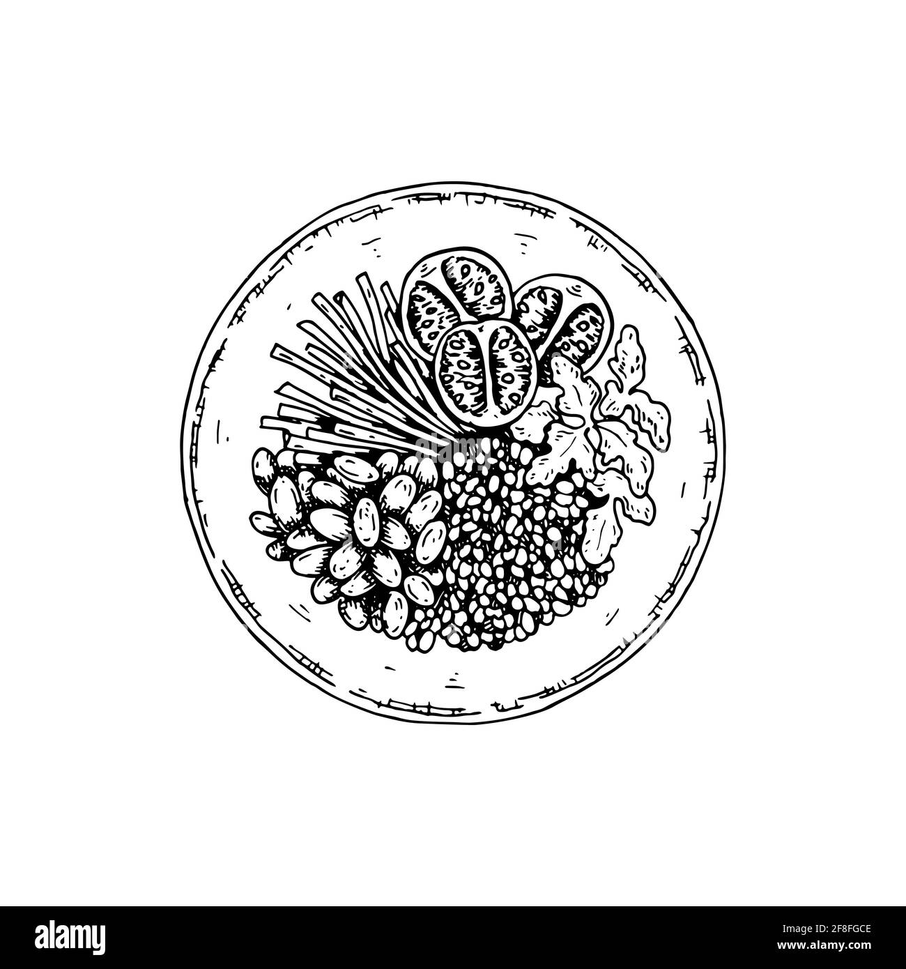 Bol de quinoa dessiné à la main, isolé sur fond blanc. Illustration vectorielle dans le style d'esquisse. Illustration de Vecteur