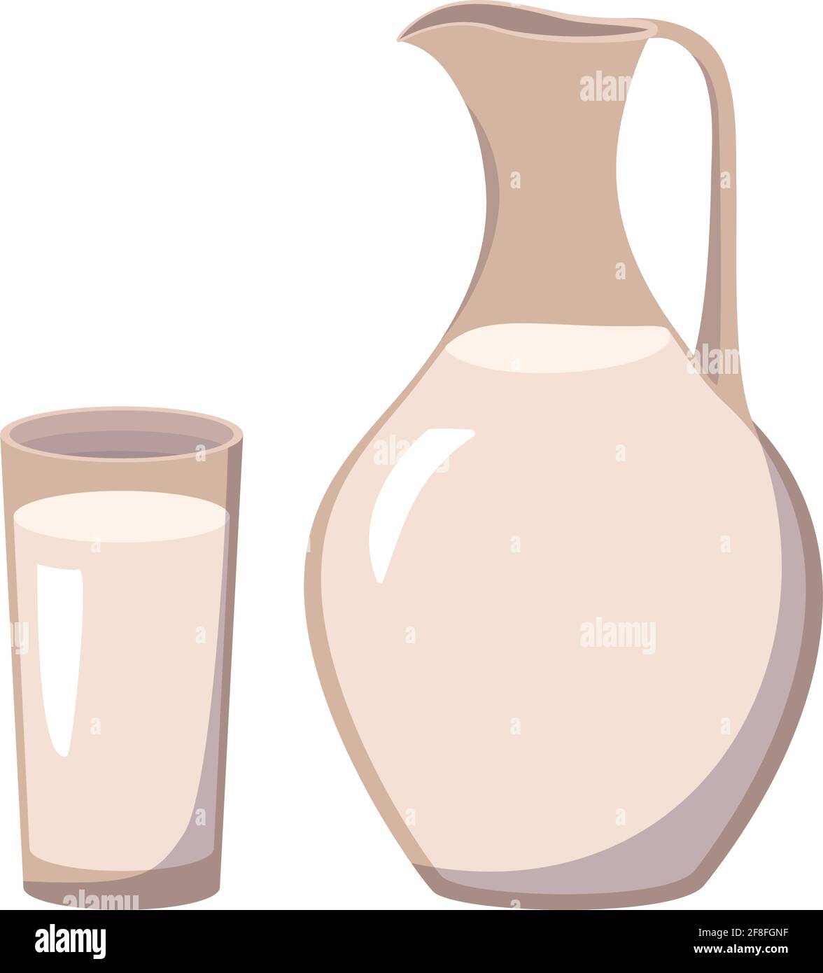 Icône du pot à lait et du verre. Produit laitier, yogourt blanc ou kéfir. Source de vitamine A Illustration de Vecteur