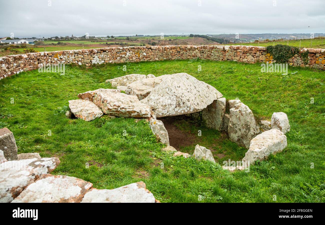 Vestiges de la tombe néolitique des Monts Grantez, bailliage de Jersey, îles Anglo-Normandes Banque D'Images