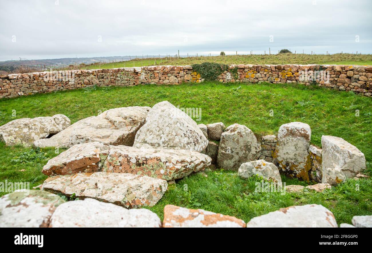 Vestiges de la tombe néolitique des Monts Grantez, bailliage de Jersey, îles Anglo-Normandes Banque D'Images