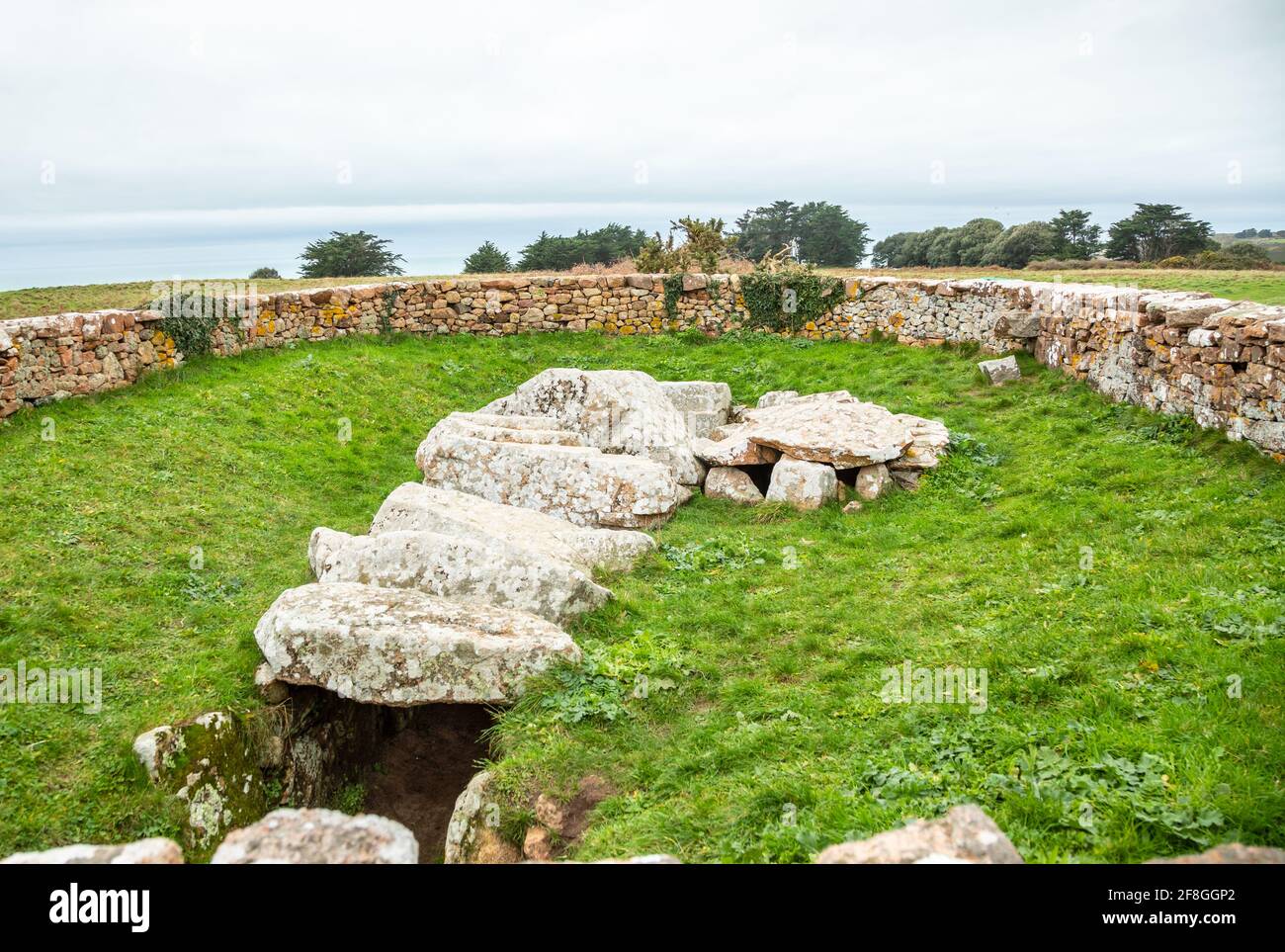 Vestiges de la tombe néolitique des Monts Grantez, bailliage de Jersey, îles Anglo-Normandes Banque D'Images
