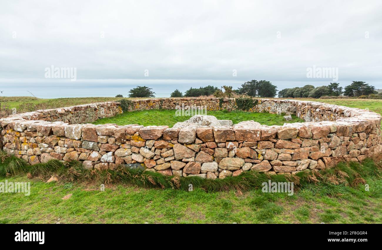 Vestiges de la tombe néolitique des Monts Grantez, bailliage de Jersey, îles Anglo-Normandes Banque D'Images