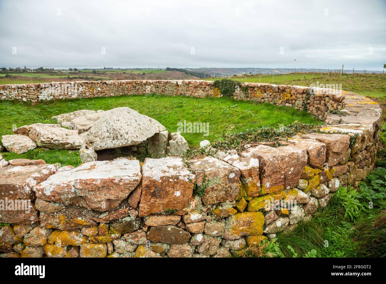Vestiges de la tombe néolitique des Monts Grantez, bailliage de Jersey, îles Anglo-Normandes Banque D'Images