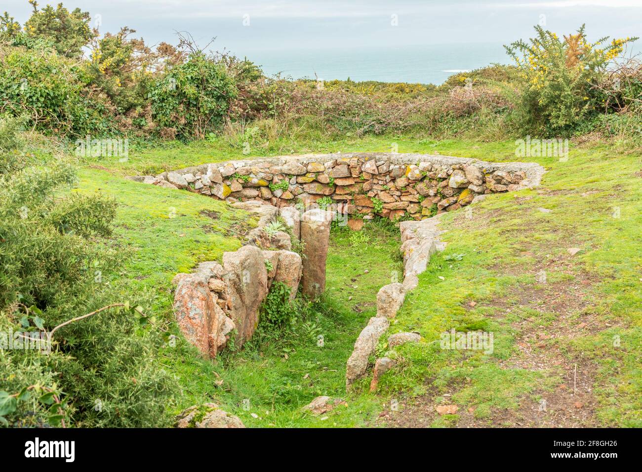 Vestiges de la tombe néolitique de la Sergente, bailliage de Jersey, îles Anglo-Normandes Banque D'Images