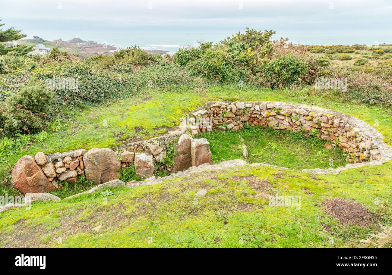 Vestiges de la tombe néolitique de la Sergente, bailliage de Jersey, îles Anglo-Normandes Banque D'Images
