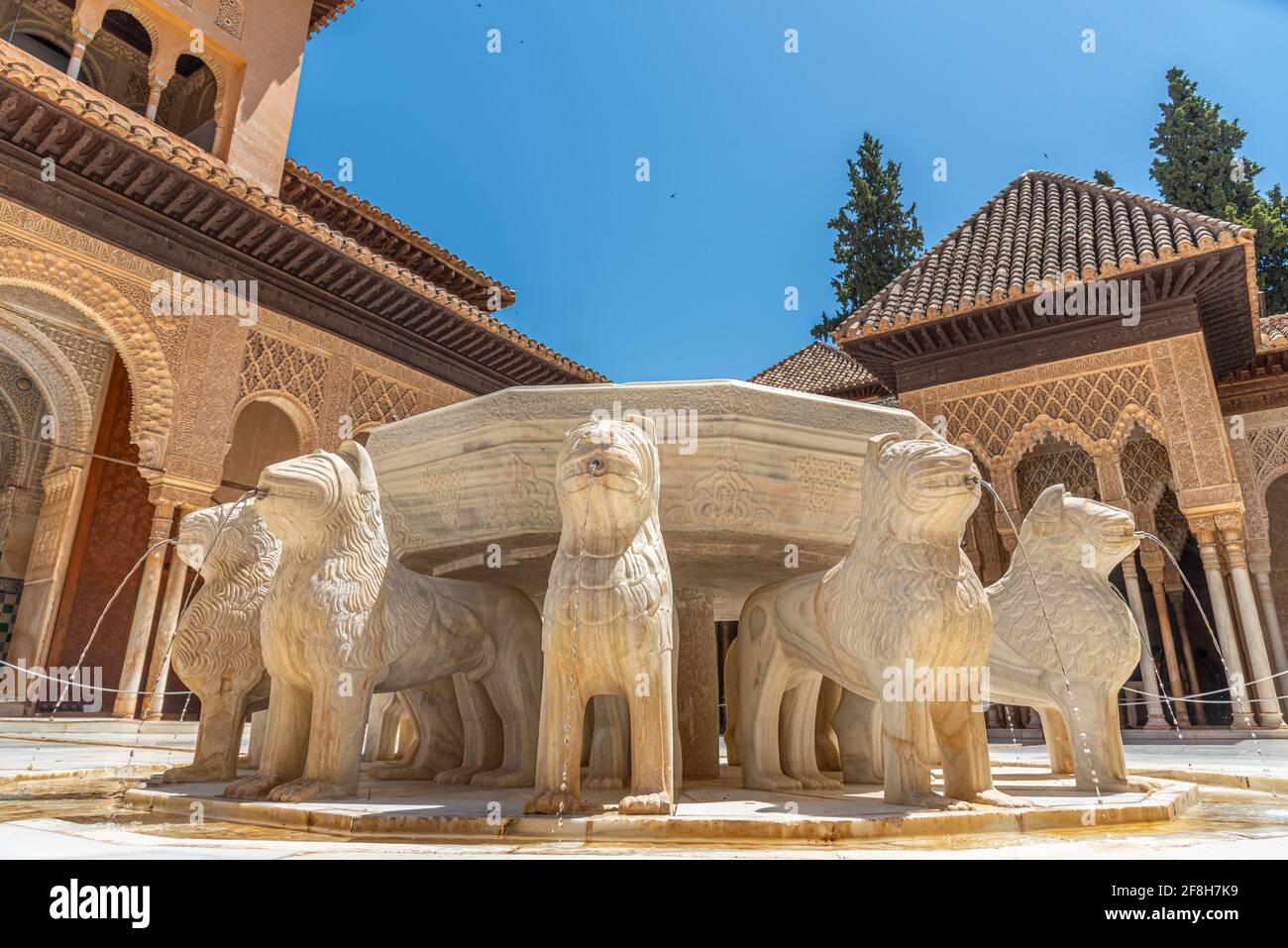 Patio de los Leones à l'intérieur du palais Nasrid de la forteresse de l'Alhambra à Grenade, Espagne Banque D'Images