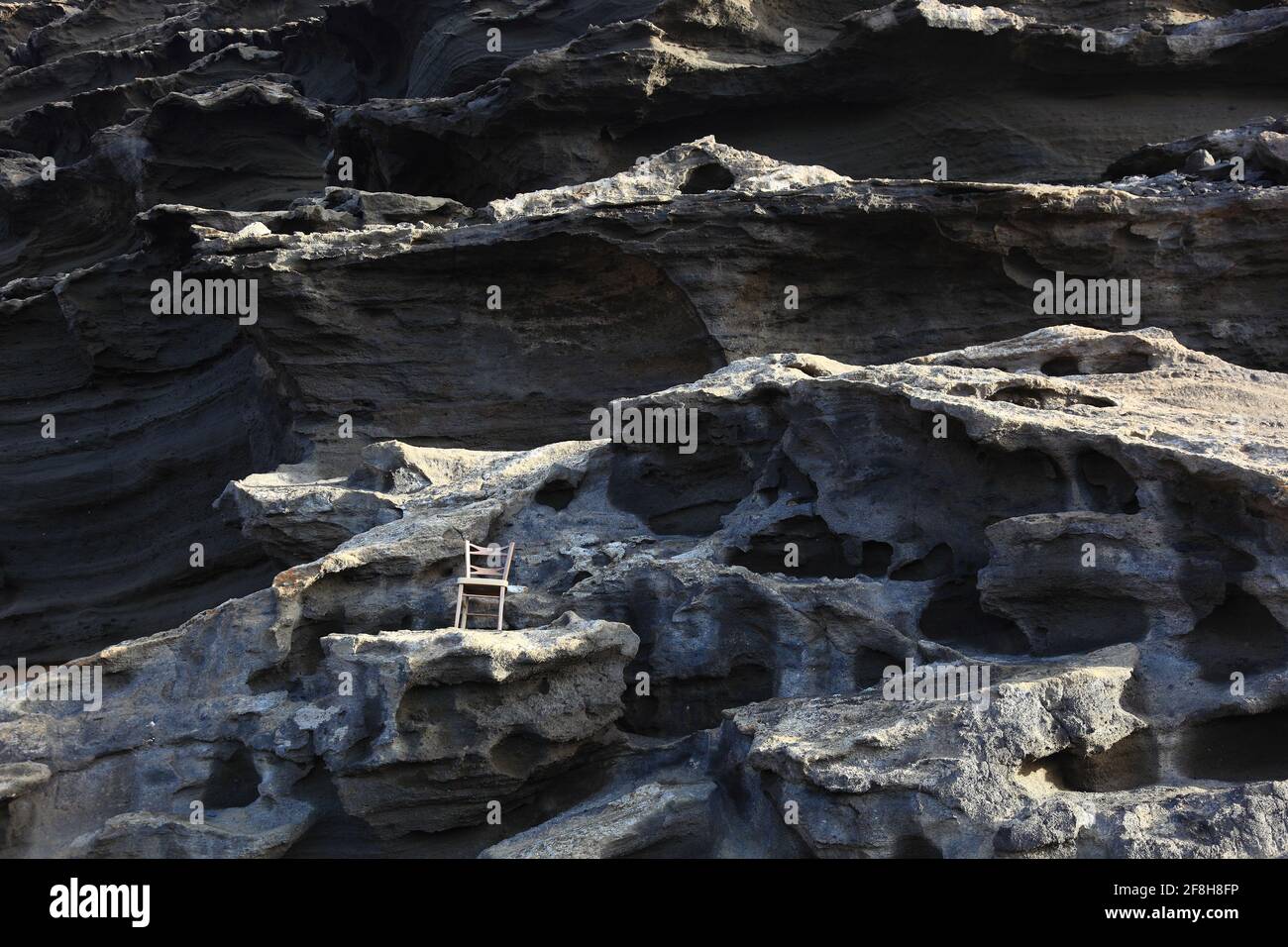 Rock formation sur le cratère volcanique d'El Golfo, dans le sud-ouest de Lanzarote, îles canaries, espagne Banque D'Images