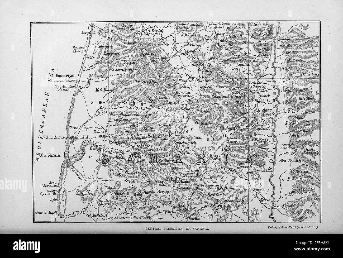 Carte de la Palestine centrale ou Samarie du livre "ces champs saints : Palestine, illustré par un stylo et un crayon" de Manning, Samuel, 1822-1881; Société des tractes religieux (Grande-Bretagne) publié en 1874 Banque D'Images