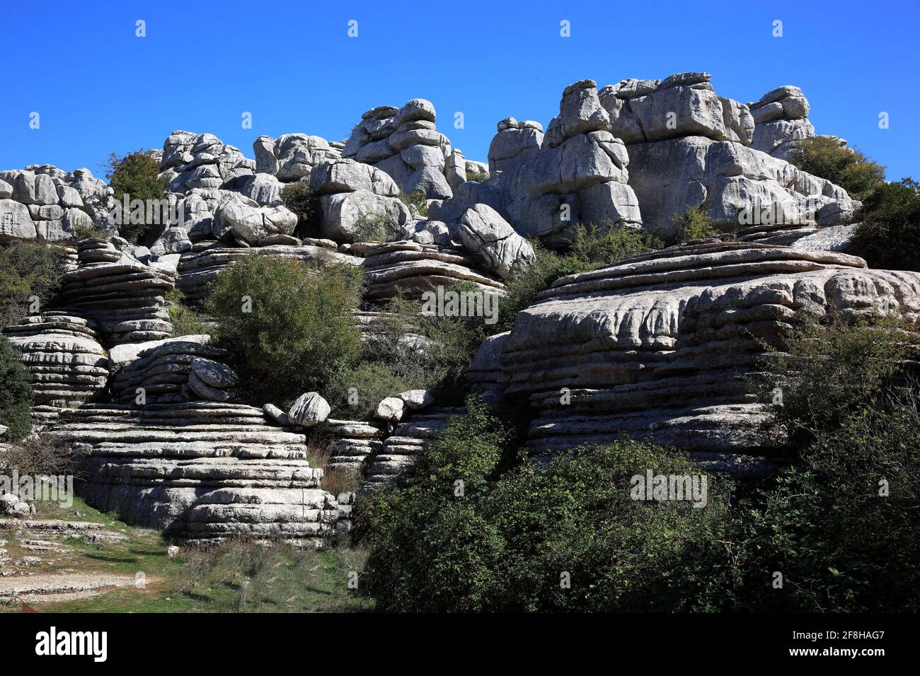 Formations rocheuses bizarres dans le parc national El Torca, Paraje Natural Torcal de Antequera, El Torcal de Antequera est une réserve naturelle dans la Sierra del to Banque D'Images