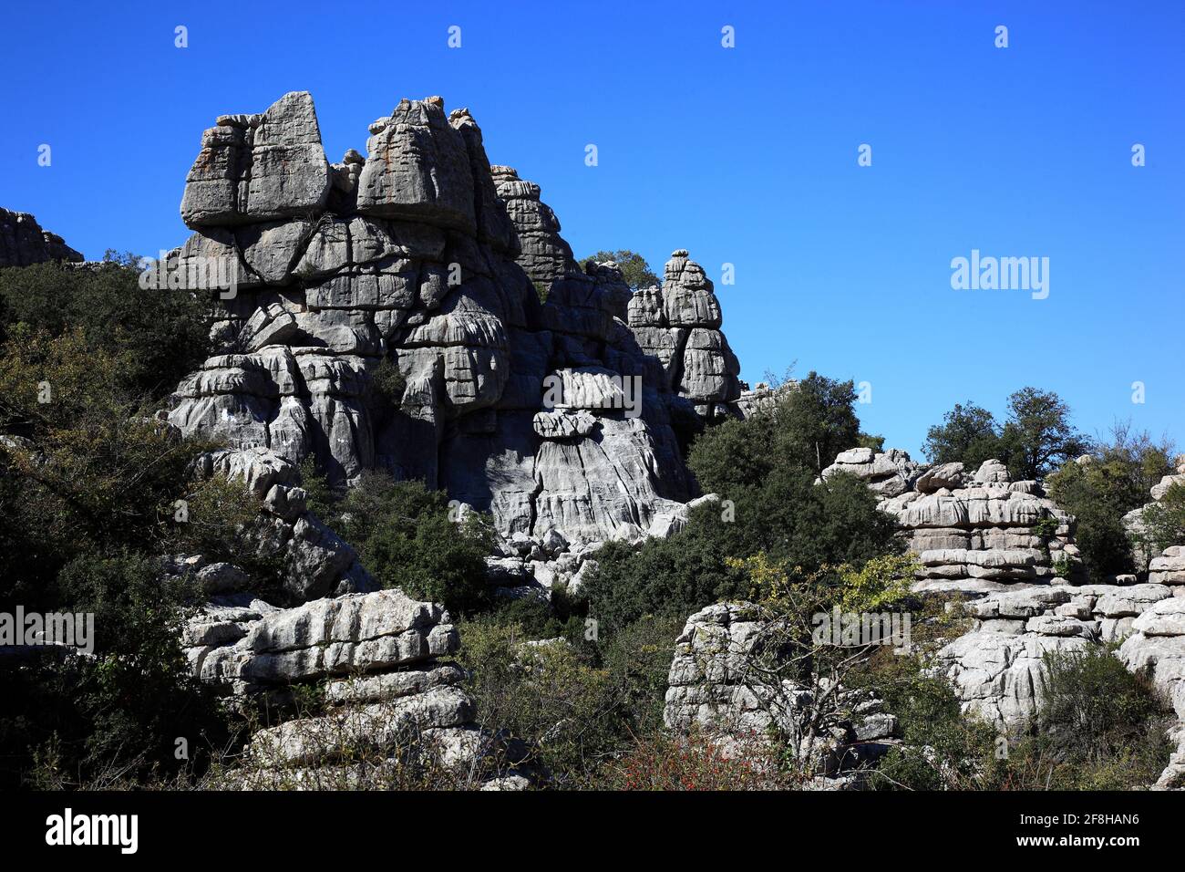 Formations rocheuses bizarres dans le parc national El Torca, Paraje Natural Torcal de Antequera, El Torcal de Antequera est une réserve naturelle dans la Sierra del to Banque D'Images