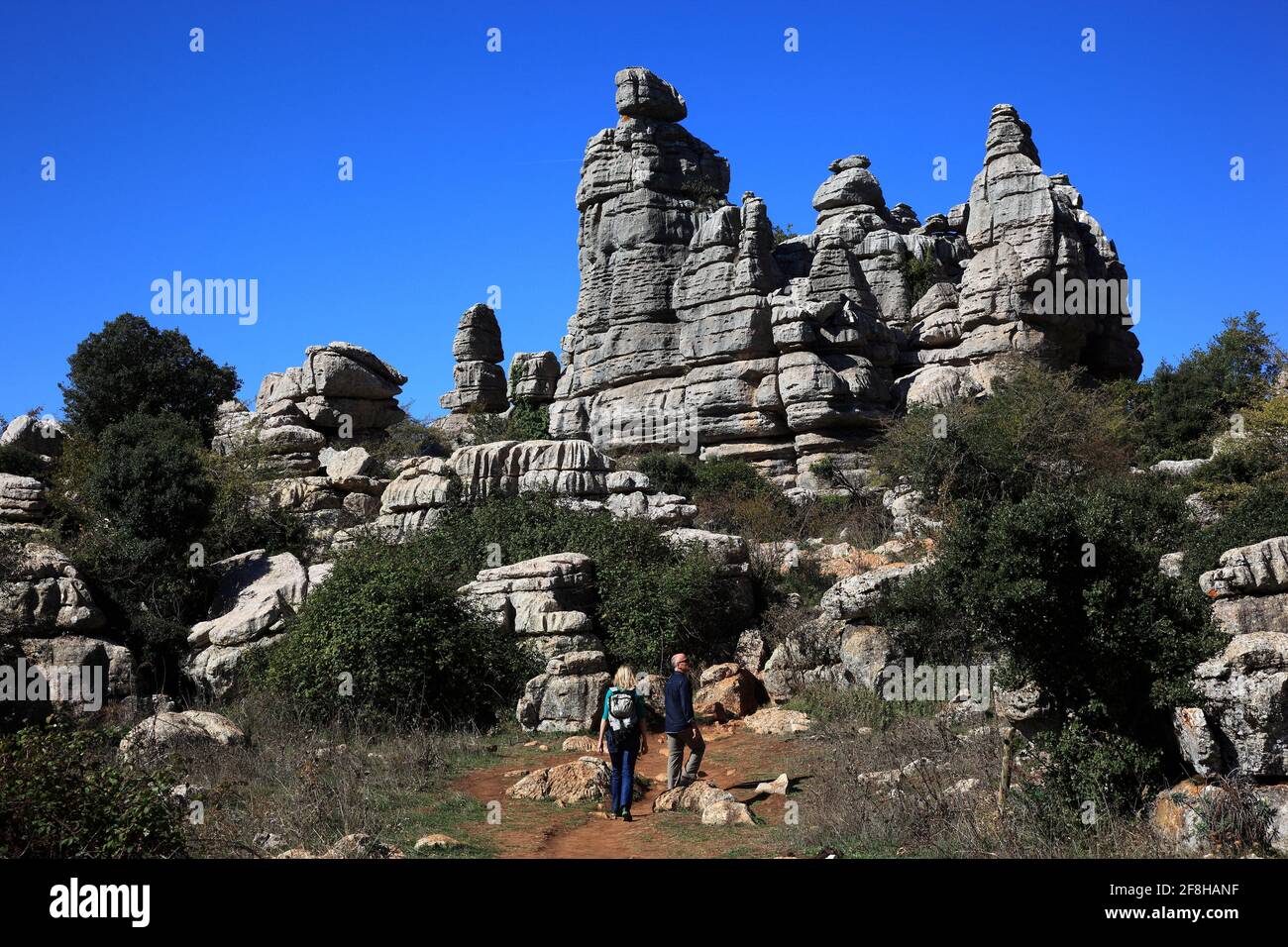 Formations rocheuses bizarres dans le parc national El Torca, Paraje Natural Torcal de Antequera, El Torcal de Antequera est une réserve naturelle dans la Sierra del to Banque D'Images