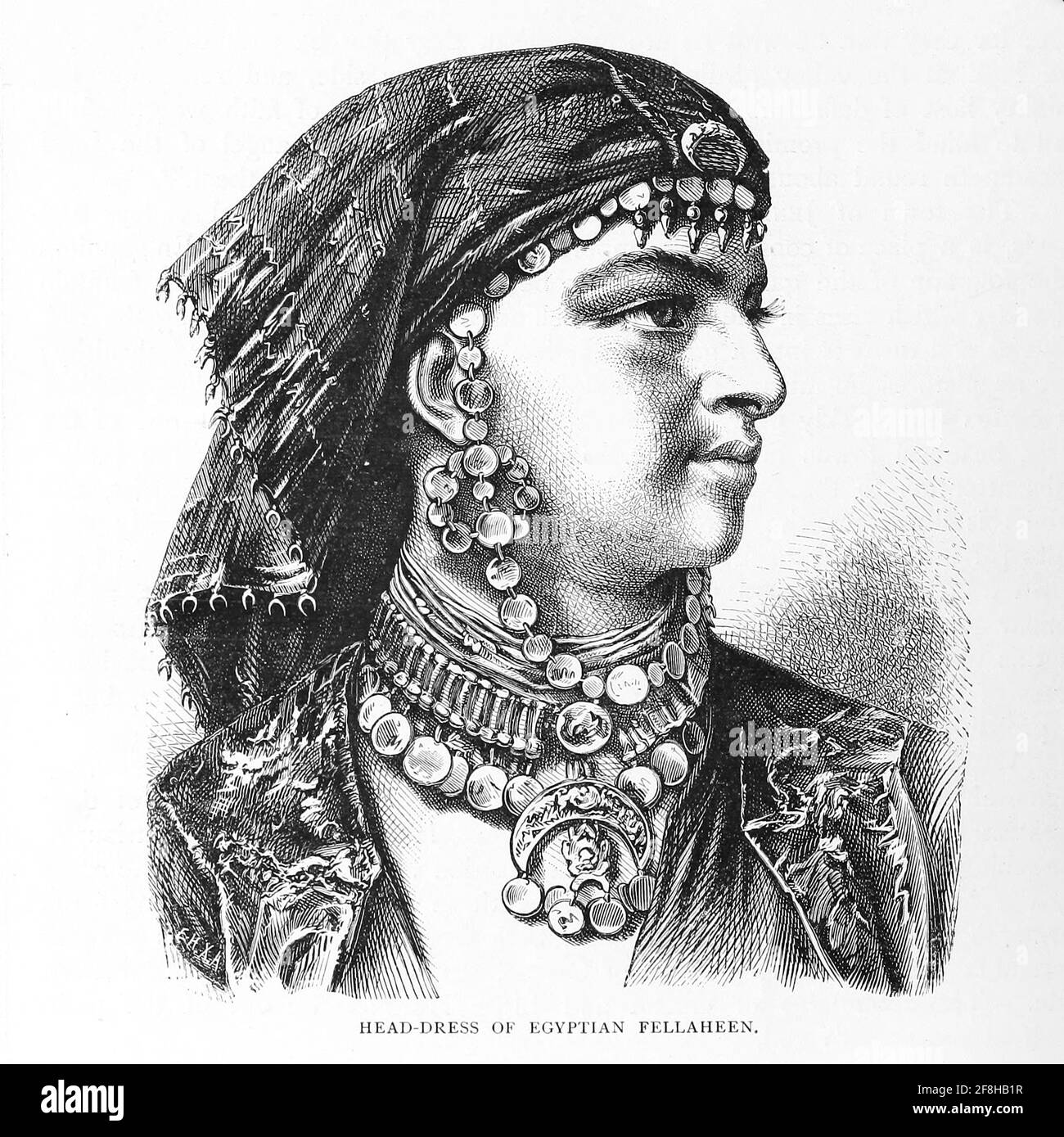 Robe de tête de Falaheen égyptien [Fellah ou Fallah] du livre "ces champs saints : Palestine, illustré par un stylo et un crayon" de Manning, Samuel, 1822-1881; Société religieuse de la tracte (Grande-Bretagne) publié en 1874 Banque D'Images
