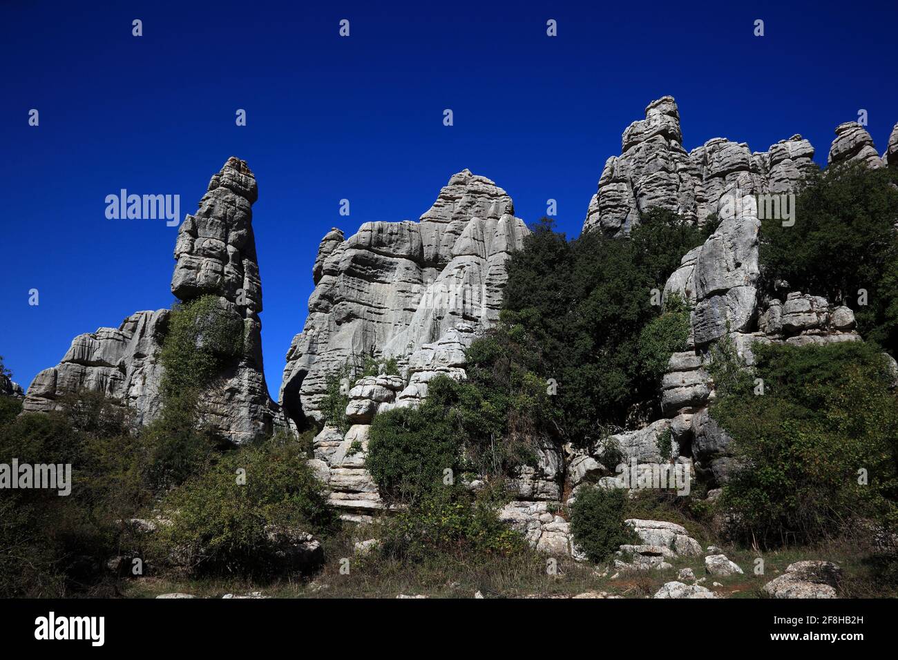 Formations rocheuses bizarres dans le parc national El Torca, Paraje Natural Torcal de Antequera, El Torcal de Antequera est une réserve naturelle dans la Sierra del to Banque D'Images