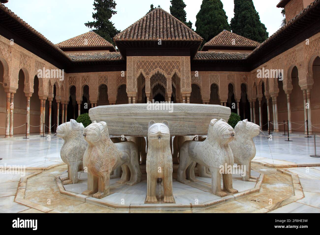 Espagne, Andalousie, Grenade, Alhambra, partie du palais, Nasridenpalais, dans le patio de los Leones, cour des Lions, cour des Lions, fontai Lions Banque D'Images