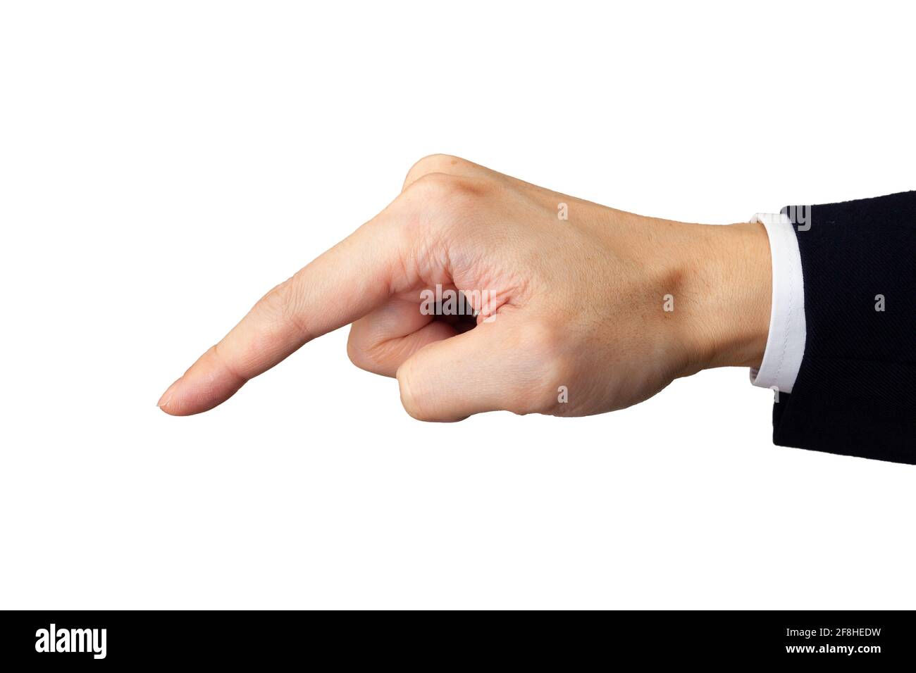 La main d'une personne d'affaires qui appuie sur un commutateur, etc. Avec l'index Banque D'Images