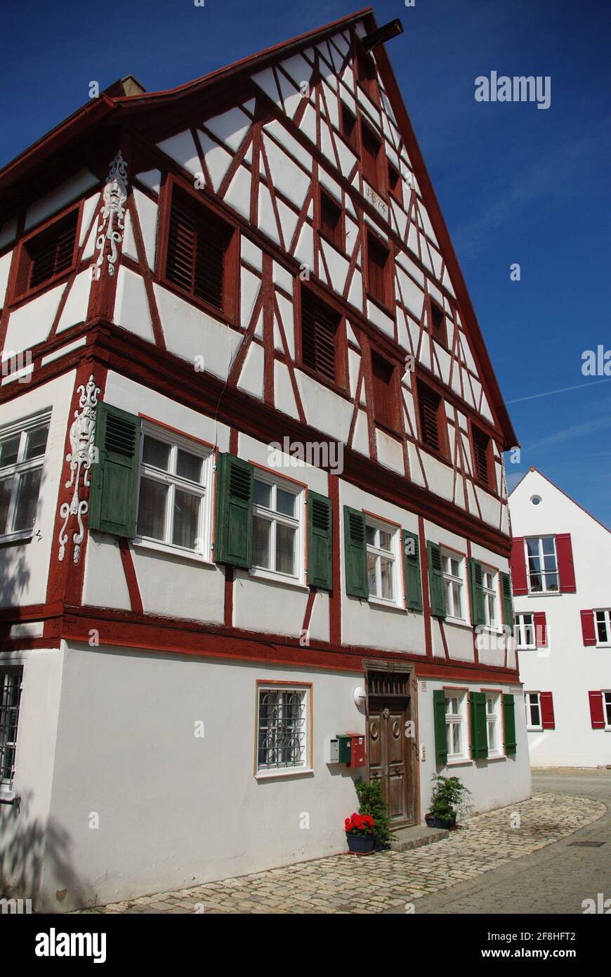 Maisons à colombages dans cette belle ville sur la route romantique - Nordlingen, Bavière, Allemagne Banque D'Images