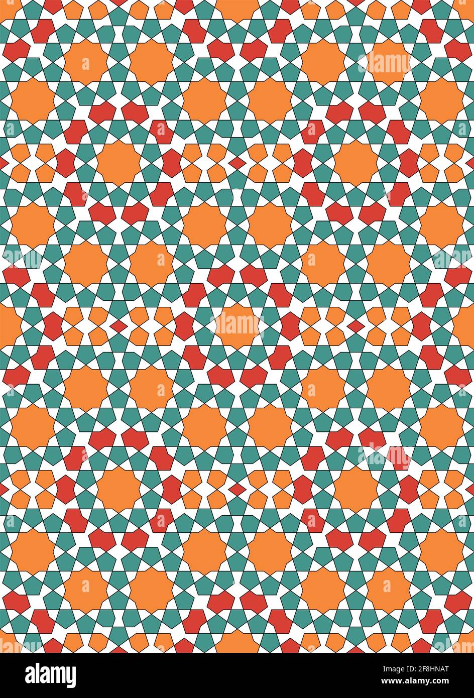 Décoration géométrique sans couture basée sur l'art islamique traditionnel. Bleu , orange et rouge couleurs. Illustration de Vecteur