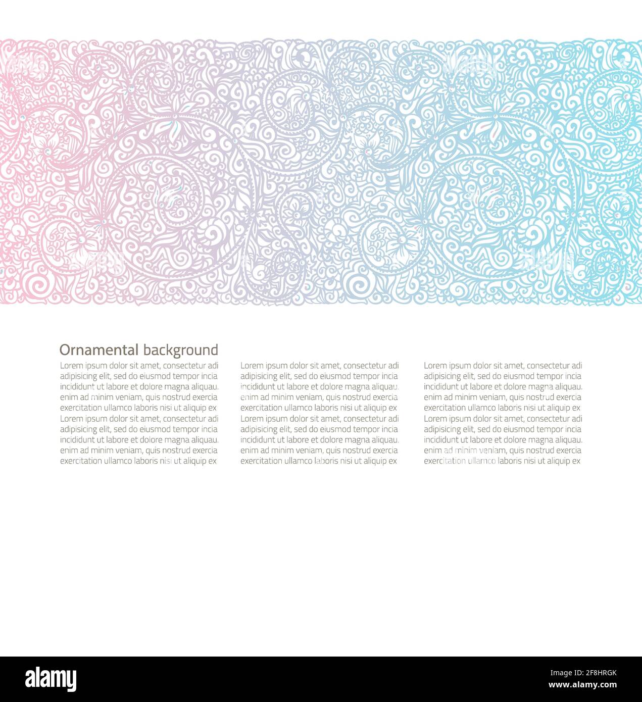 Arrière-plan vectoriel orné d'un espace de copie, décoration claire bleue et rose isolée sur une page blanche Illustration de Vecteur