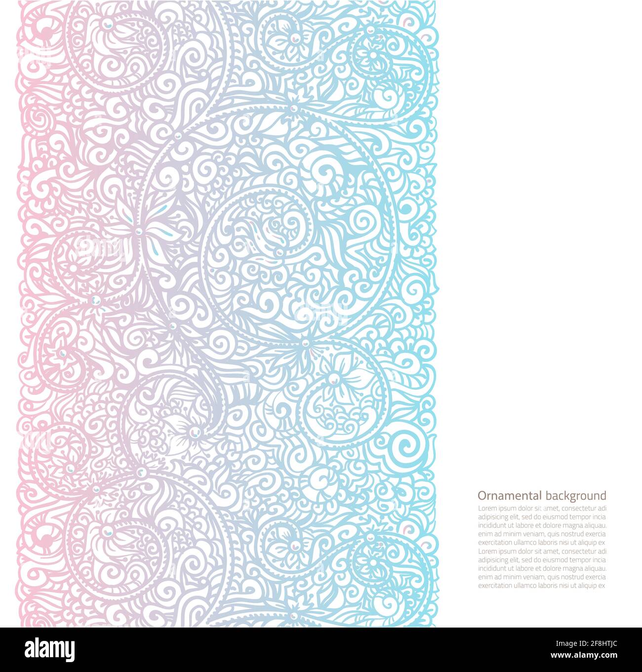 Arrière-plan vectoriel orné d'un espace de copie, décoration claire bleue et rose isolée sur une page blanche Illustration de Vecteur