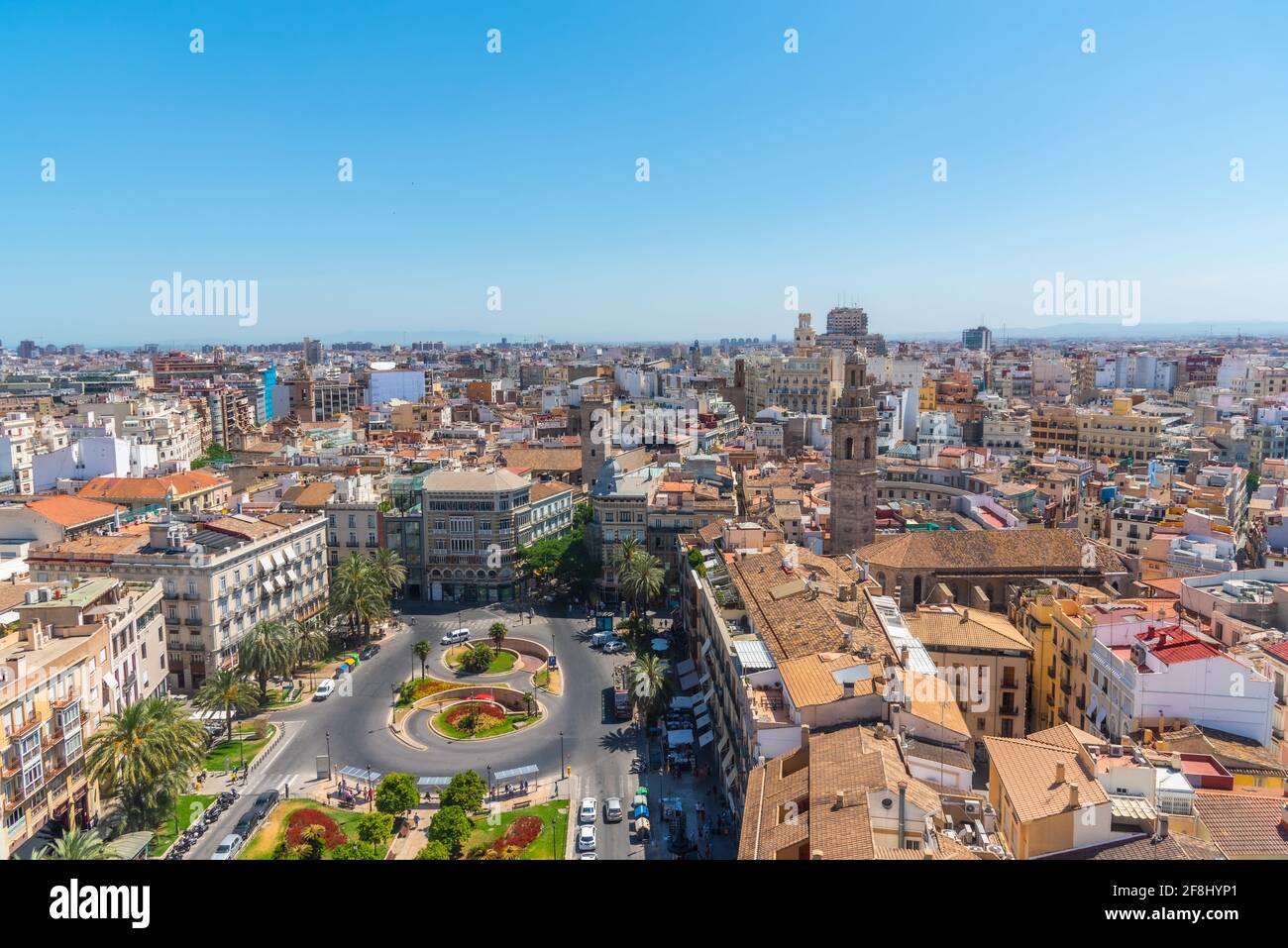 Vue aérienne de la Plaza de la Reina à Valence, Espagne Banque D'Images