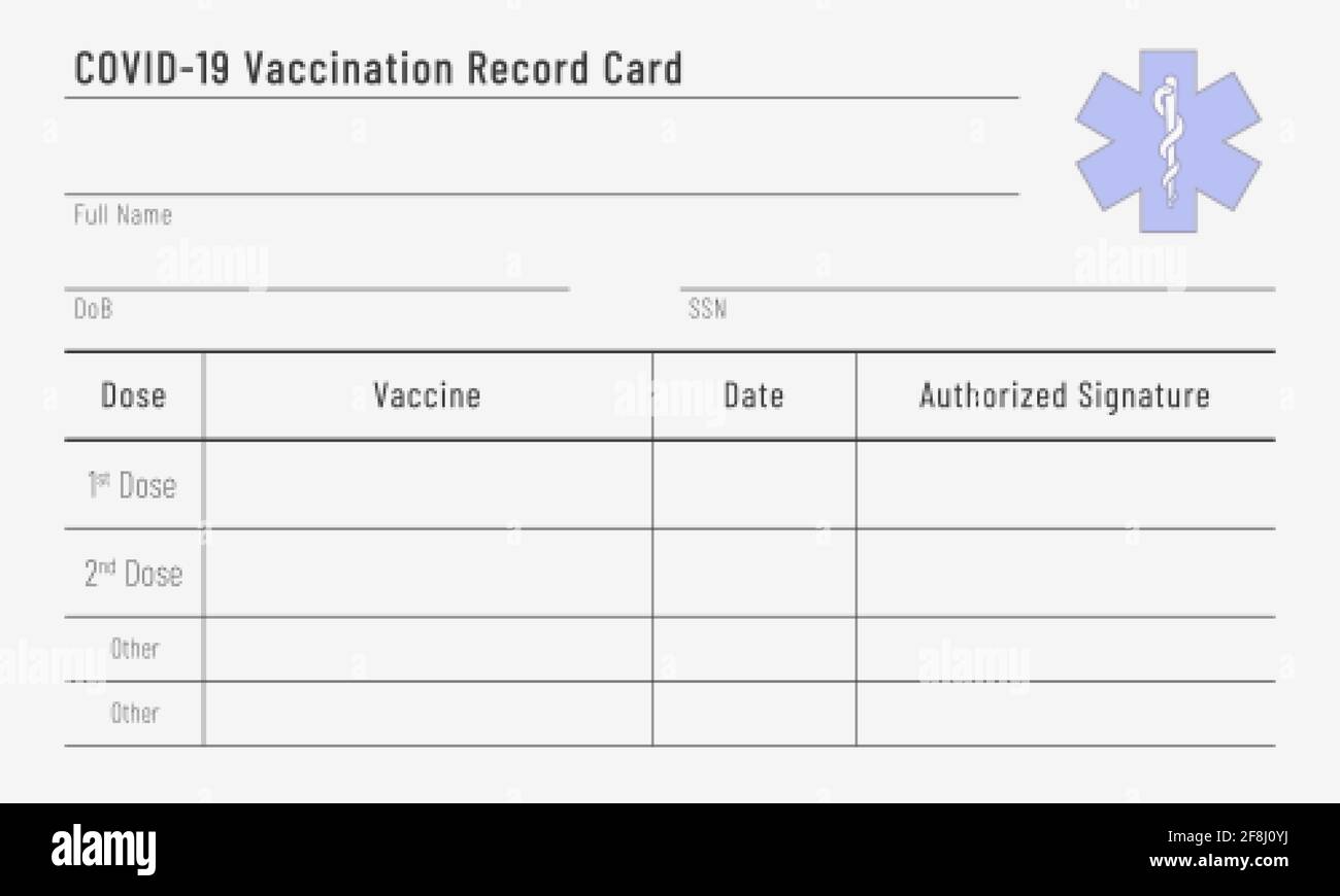 Certificat de vaccination contre la COVID-19. Modèle vierge d'une carte de vaccination contre la grippe Illustration de Vecteur
