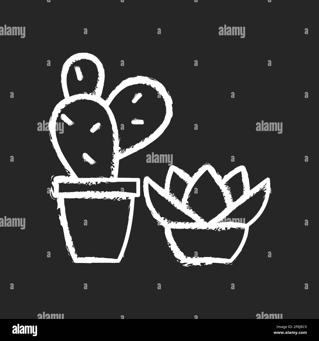 Icône blanche de craie de succulents et de cactus sur fond noir Illustration de Vecteur