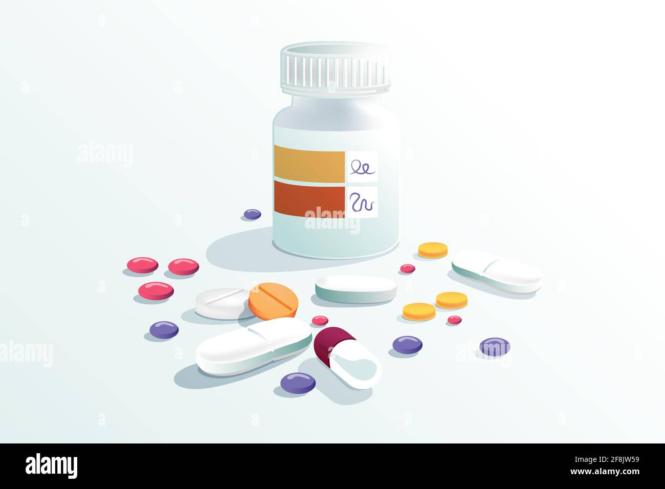 Illustration d'une bouteille avec des pilules et des médicaments Illustration de Vecteur