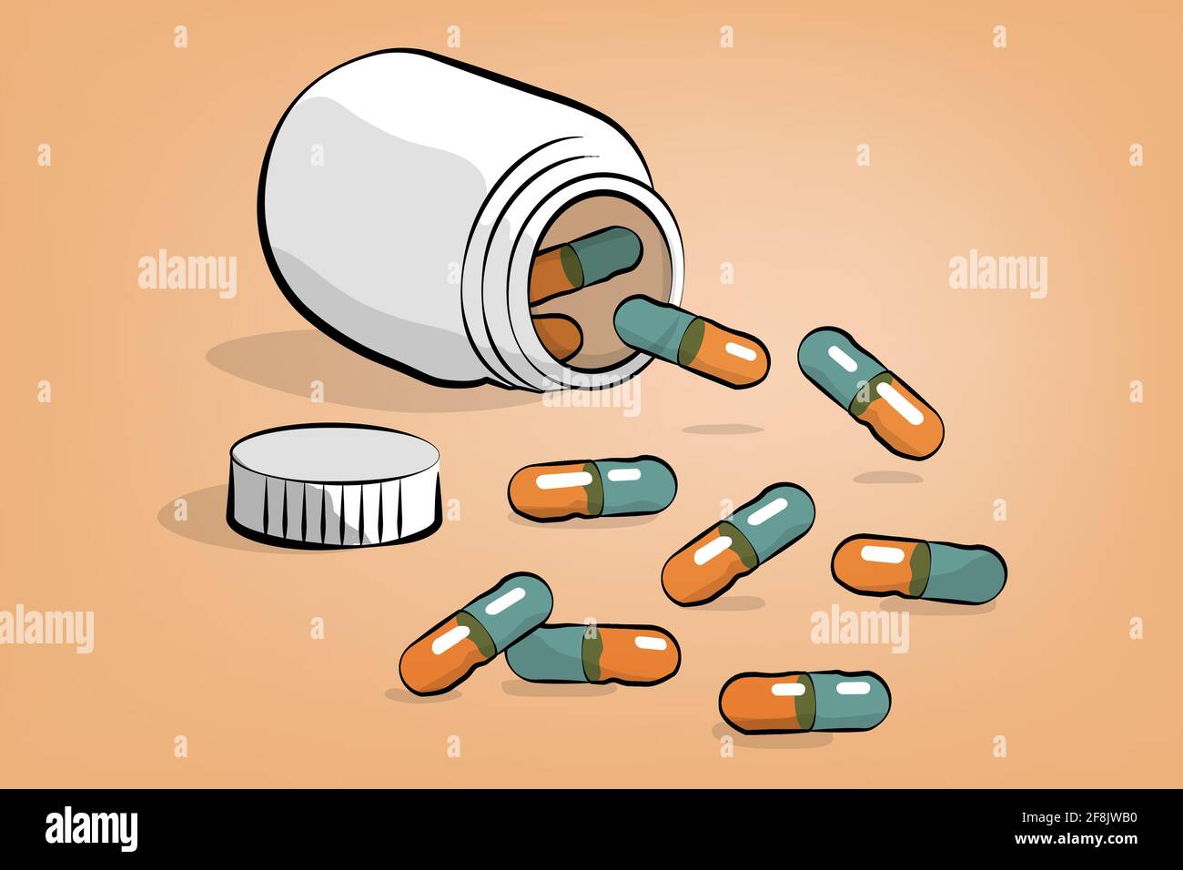 Médicaments en capsules, illustration de la bouteille Illustration de Vecteur