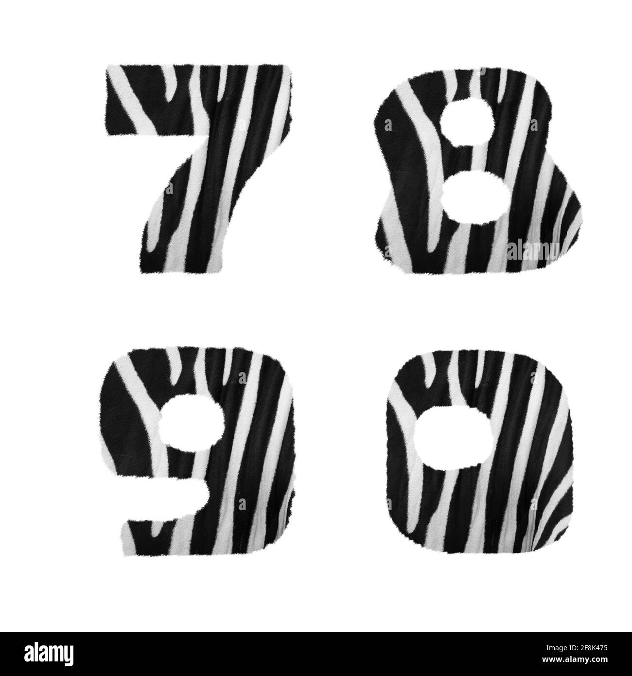 Rendu 3D de l'alphabet zébré en fourrure - chiffres 7-0 Banque D'Images