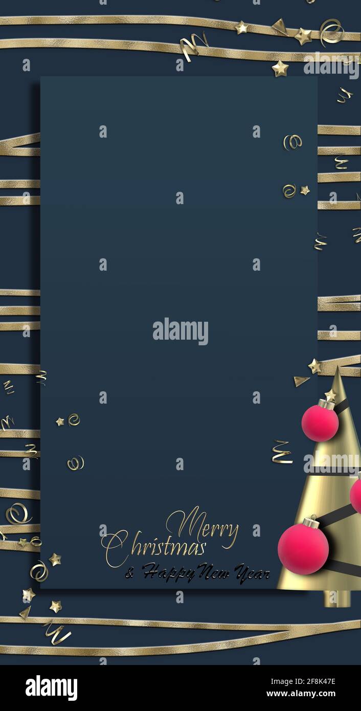 Modèle de menu de Noël, cartes de vœux verticales, carte de Noël professionnelle, design de luxe avec arbre abstrait de Noël, texte doré Merry Christmas Ha Banque D'Images
