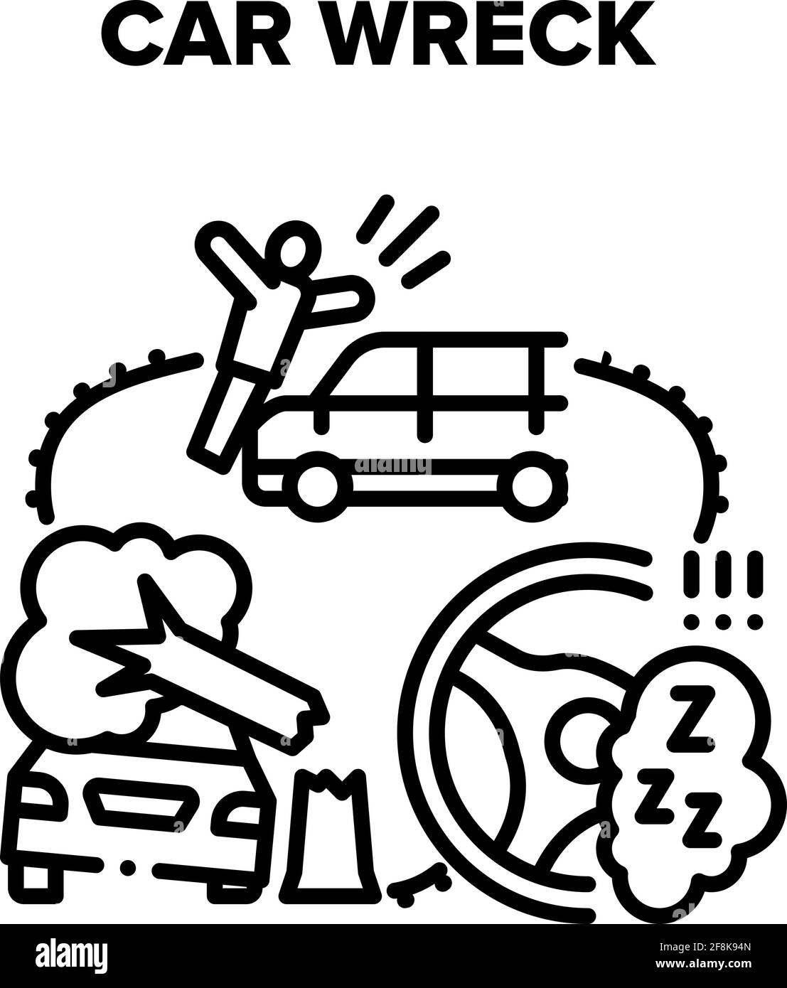 Illustration noire du vecteur de collision d'une épave de voiture Illustration de Vecteur