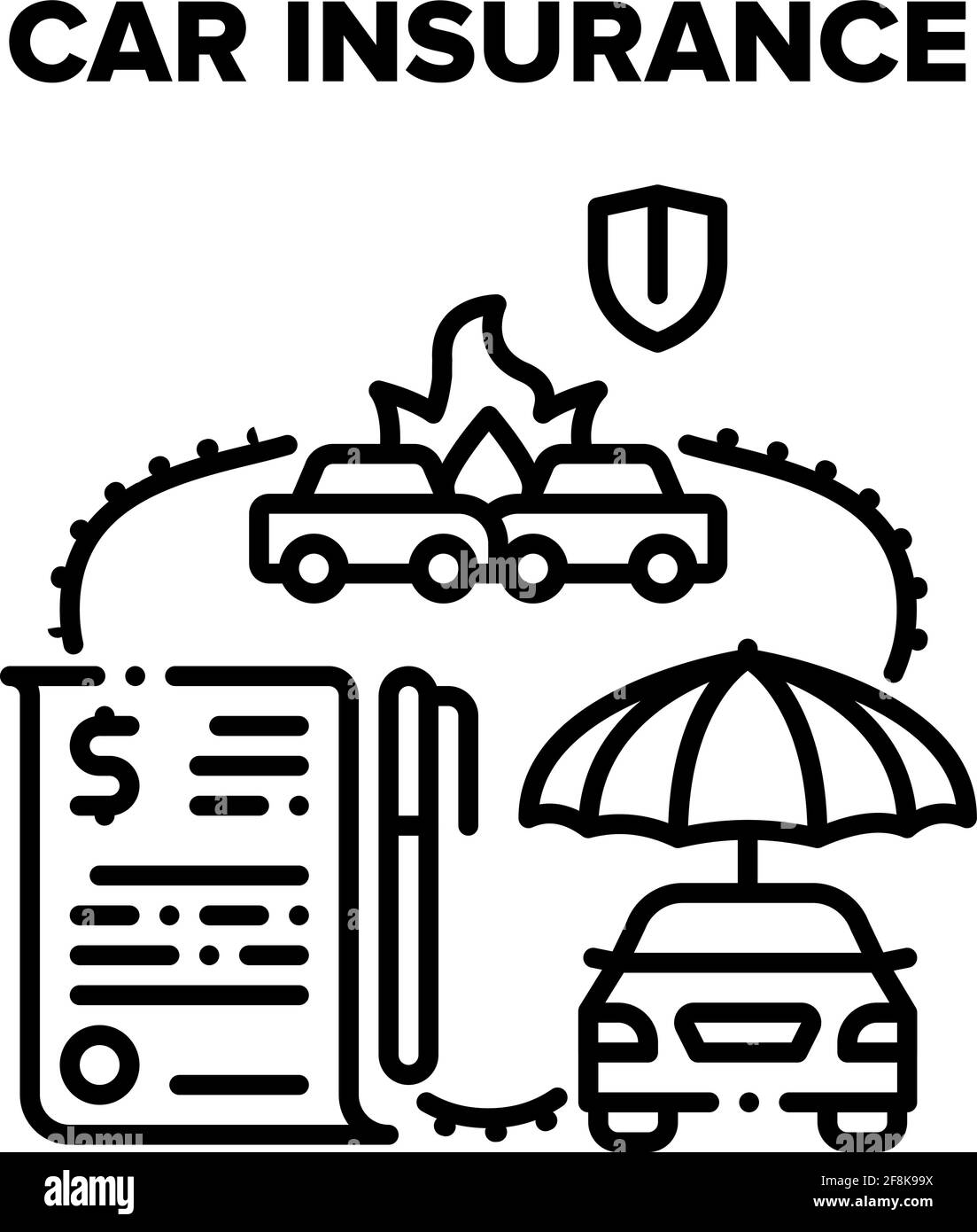 Illustration noire du vecteur d'assurance automobile Illustration de Vecteur