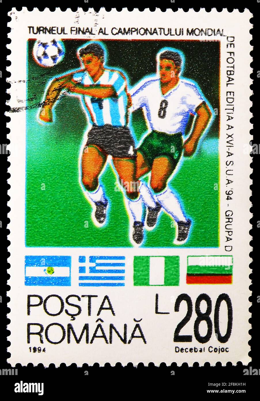 MOSCOU, RUSSIE - 10 NOVEMBRE 2019 : timbre-poste imprimé en Roumanie montre le Groupe D, coupe du monde de la FIFA 1994 - série USA, vers 1994 Banque D'Images