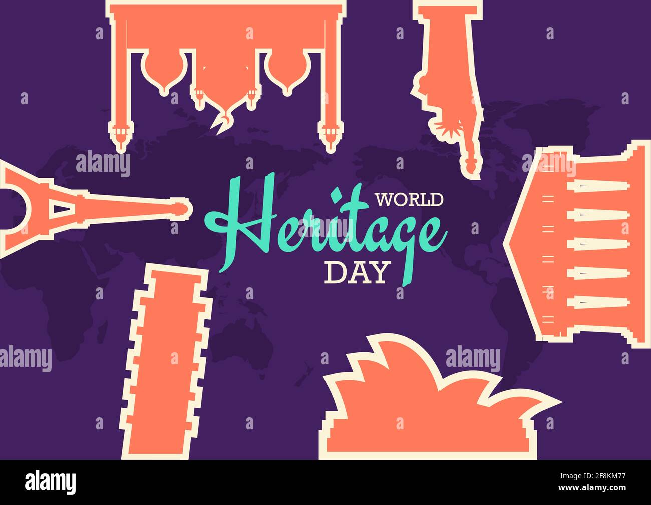 Affiche de la Journée du patrimoine mondial avec monuments célèbres, Statue de la liberté, Opéra de Sydney, Tour Eiffel, bannière vectorielle Illustration de Vecteur