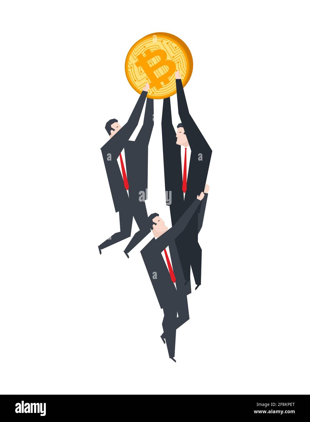 Croissance du Bitcoin. L'homme d'affaires se tient sur le bitcoin. Illustration de Vecteur